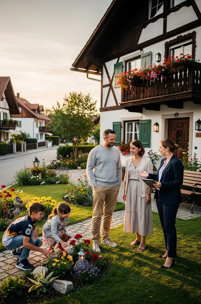 Beratungsgespräch zwischen Immobilienexperten und Kunden über Finanzierungsmöglichkeiten und Hypothekenoptionen.